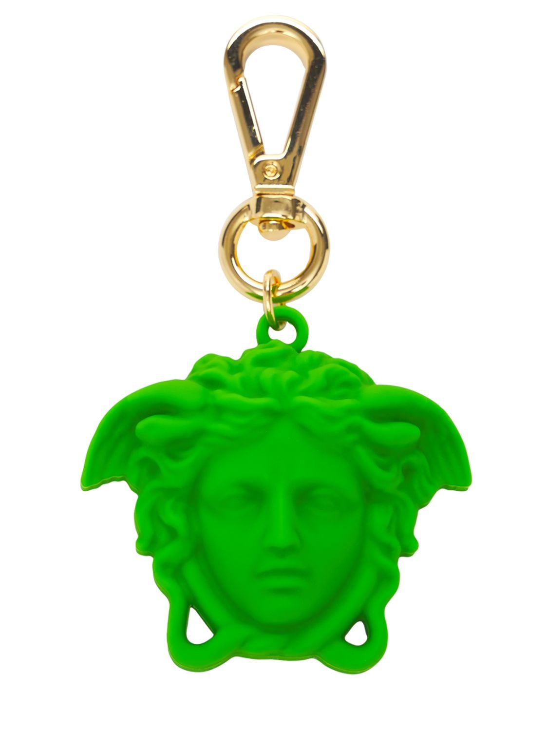 Versace Medusa Charm Key Holder In Green,gold