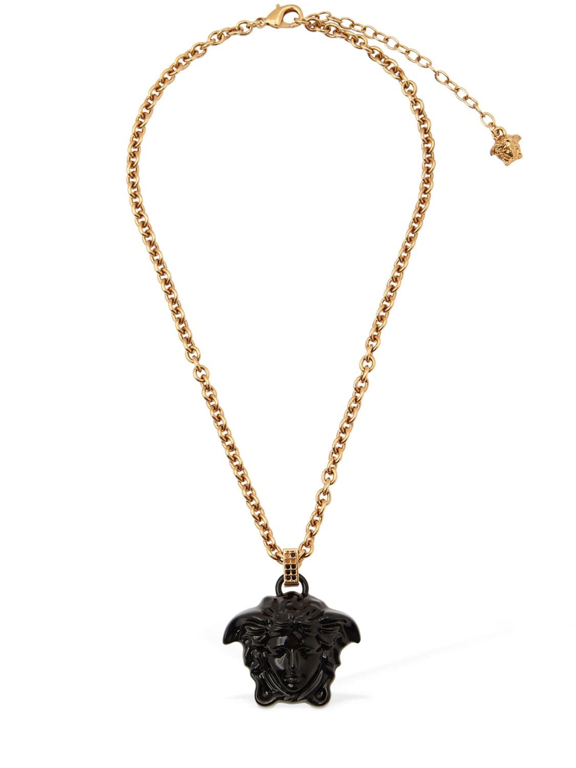 Versace Varnished Medusa Charm Necklace In Gold,black
