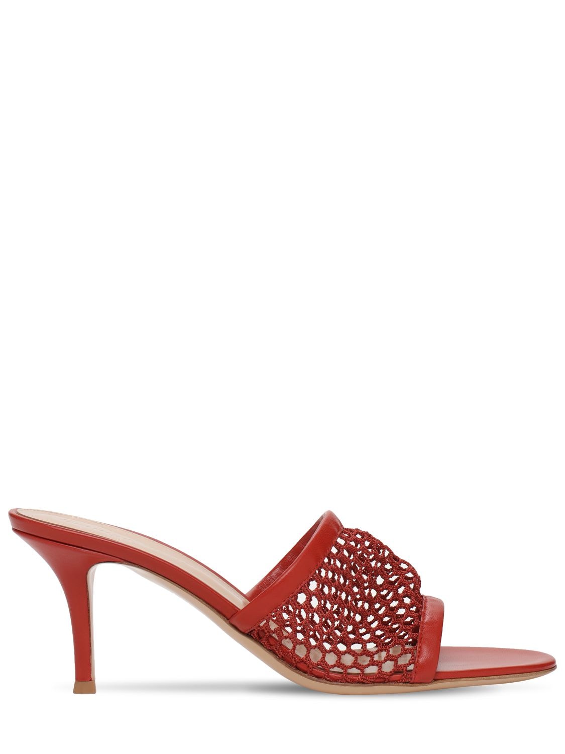 Gianvito Rossi 70mm Fishnet Mesh & Leather Mules In Red