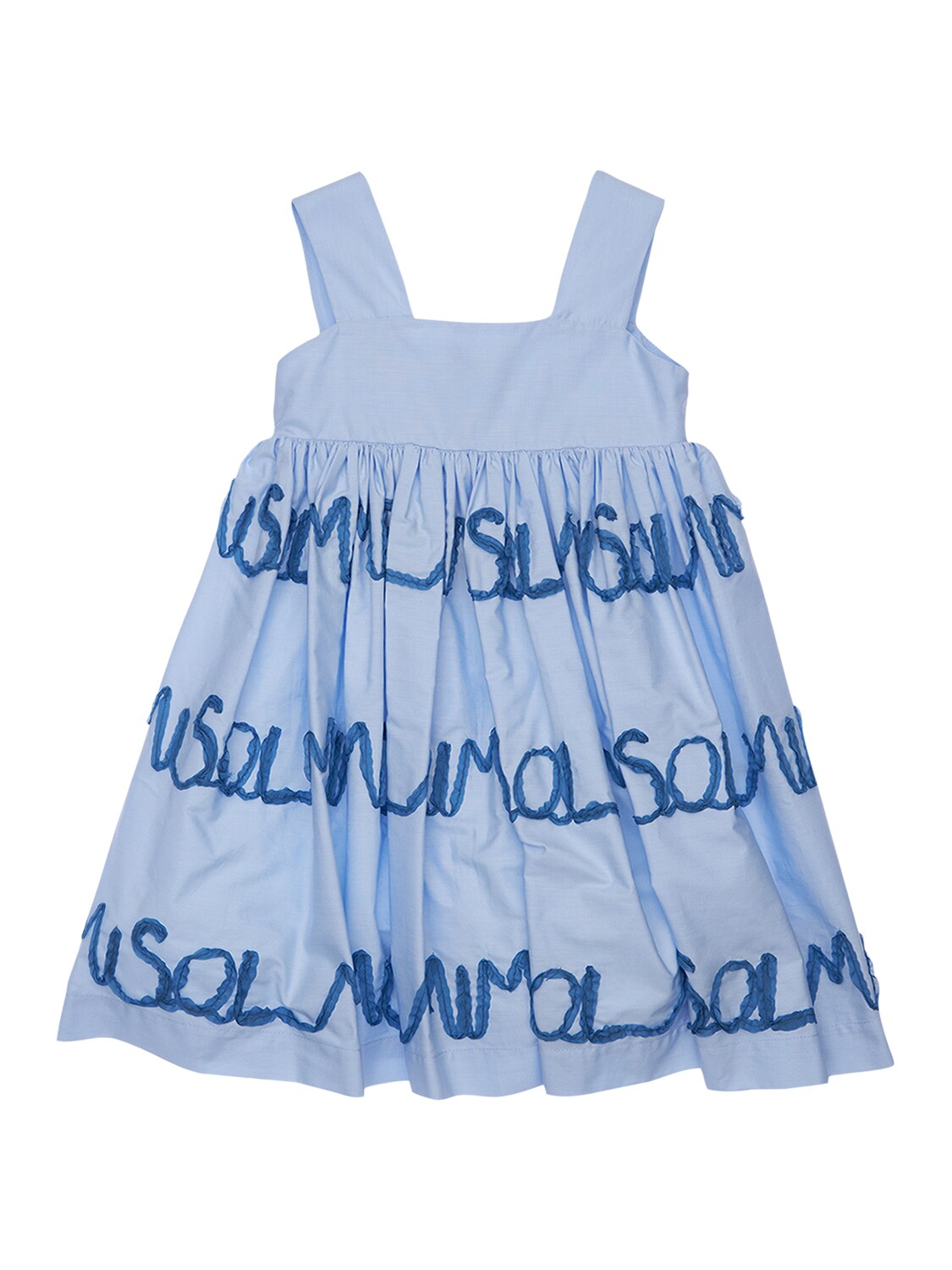 Mimisol Kids' Logo Embroidered Poplin Dress In Light Blue