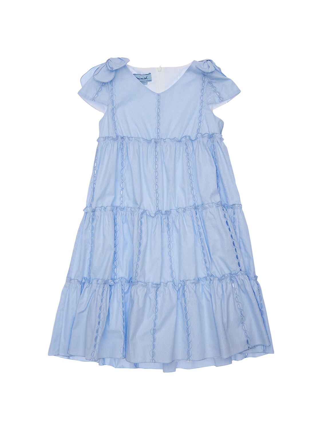 Mimisol Kids' Embroidered Poplin Tiered Dress In Light Blue