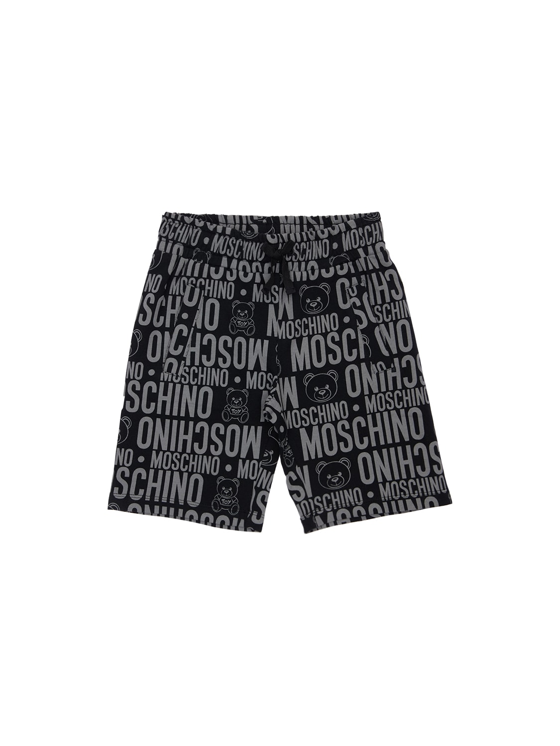 Moschino Kids' All Over Print Cotton Sweat Shorts In Black