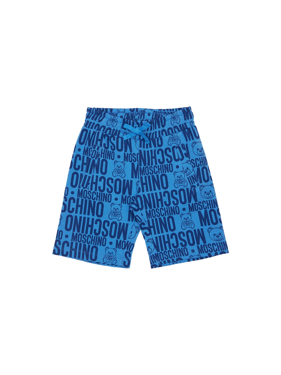 MOSCHINO ALL OVER PRINT COTTON SWEAT SHORTS,73I8ZK003-ODU1NTY1