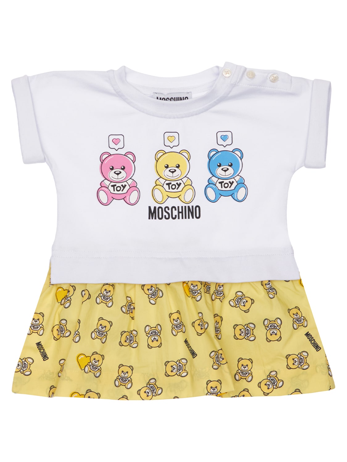 Moschino Babies' Cotton Jersey Bodysuit W/ Attached Skirt In White,yellow