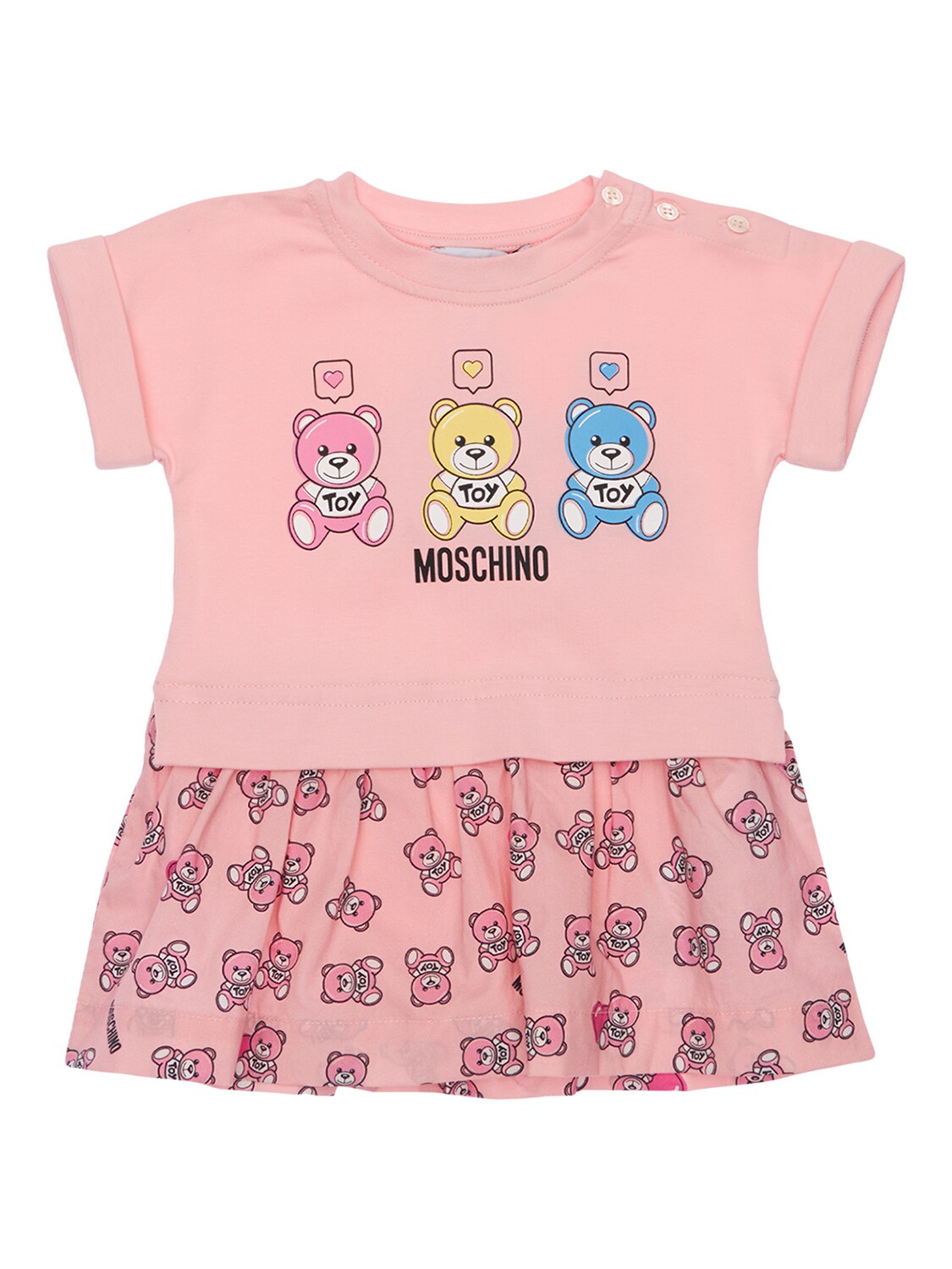 Moschino Babies' 配短裙棉质平纹针织连体衣 In Pink