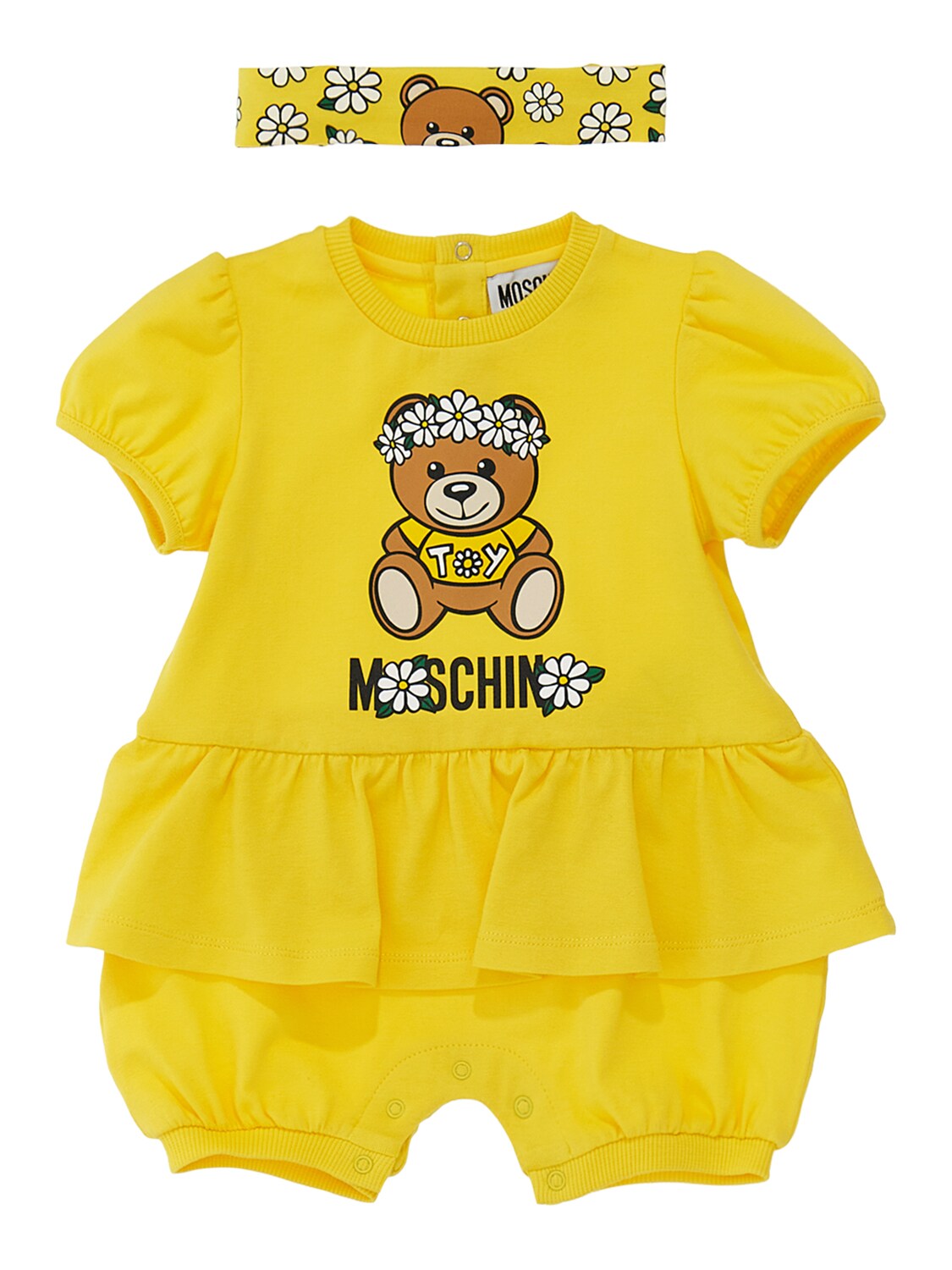 Moschino Babies' Cotton Jersey Romper & Headband In Yellow