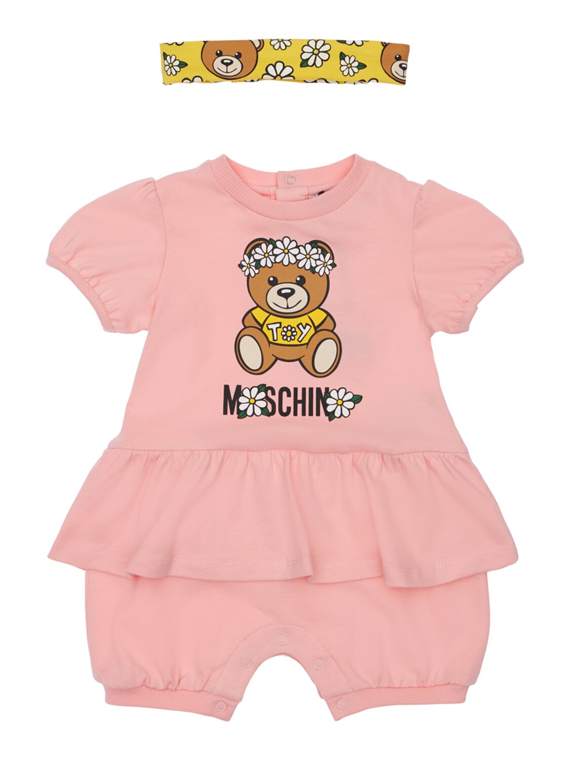Moschino Babies' Cotton Jersey Romper & Headband In Pink
