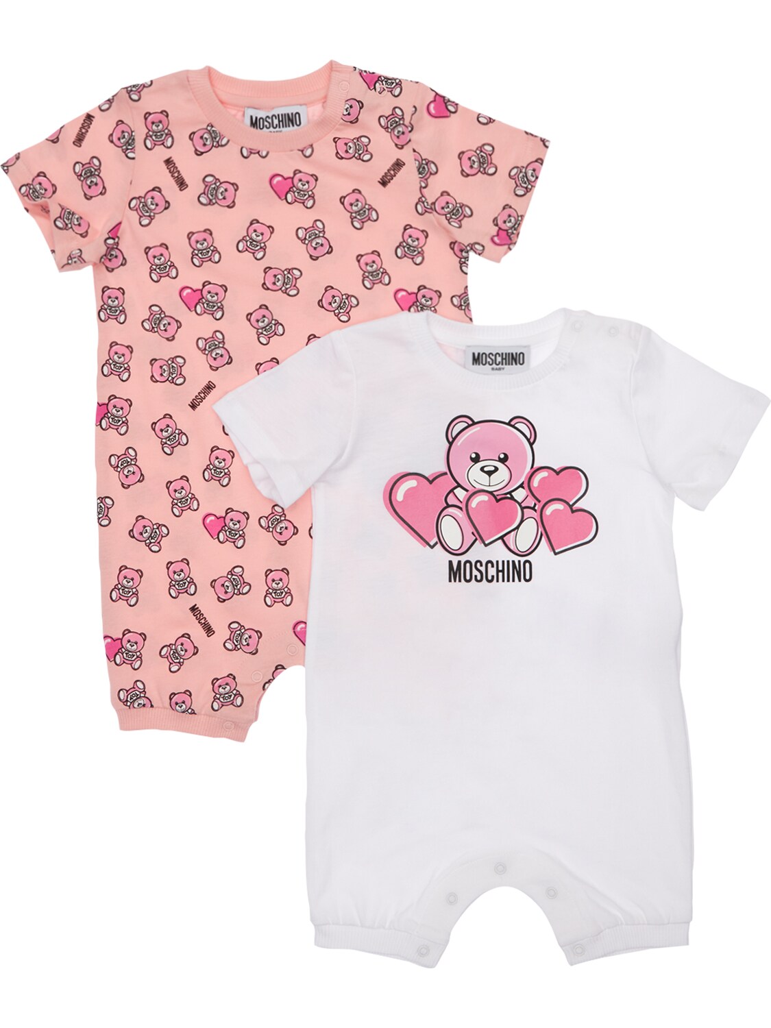 Moschino Babies' Set Of 2 Cotton Jersey Rompers In White,pink