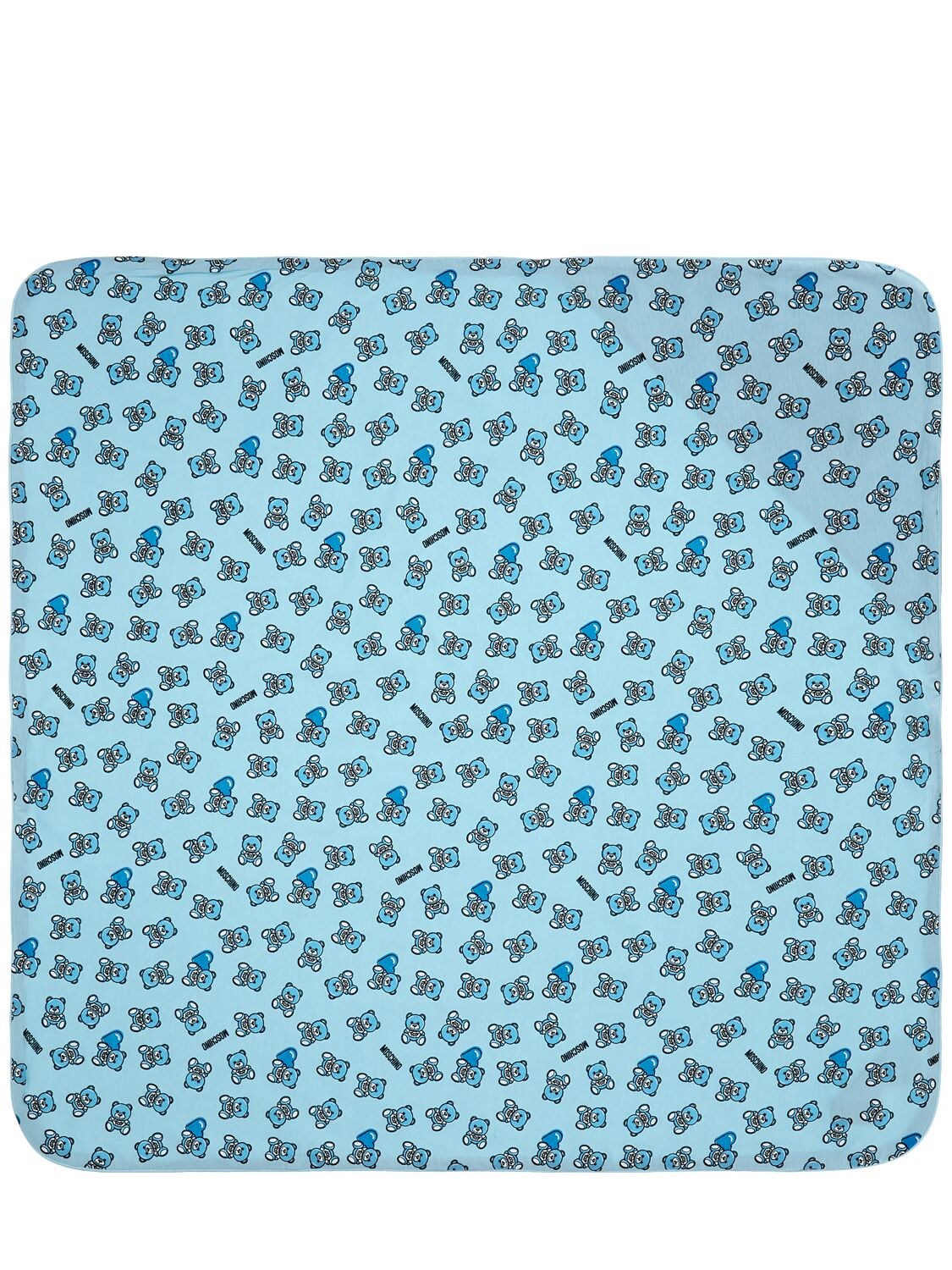 Moschino Toy Print Cotton Jersey Blanket In Light Blue