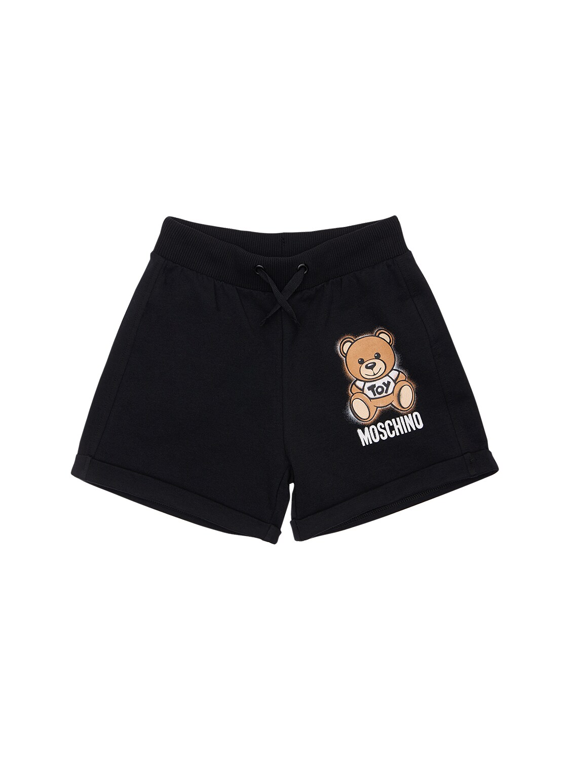 MOSCHINO TOY PRINT COTTON SWEAT SHORTS,73I8ZN061-NJAXMDA1