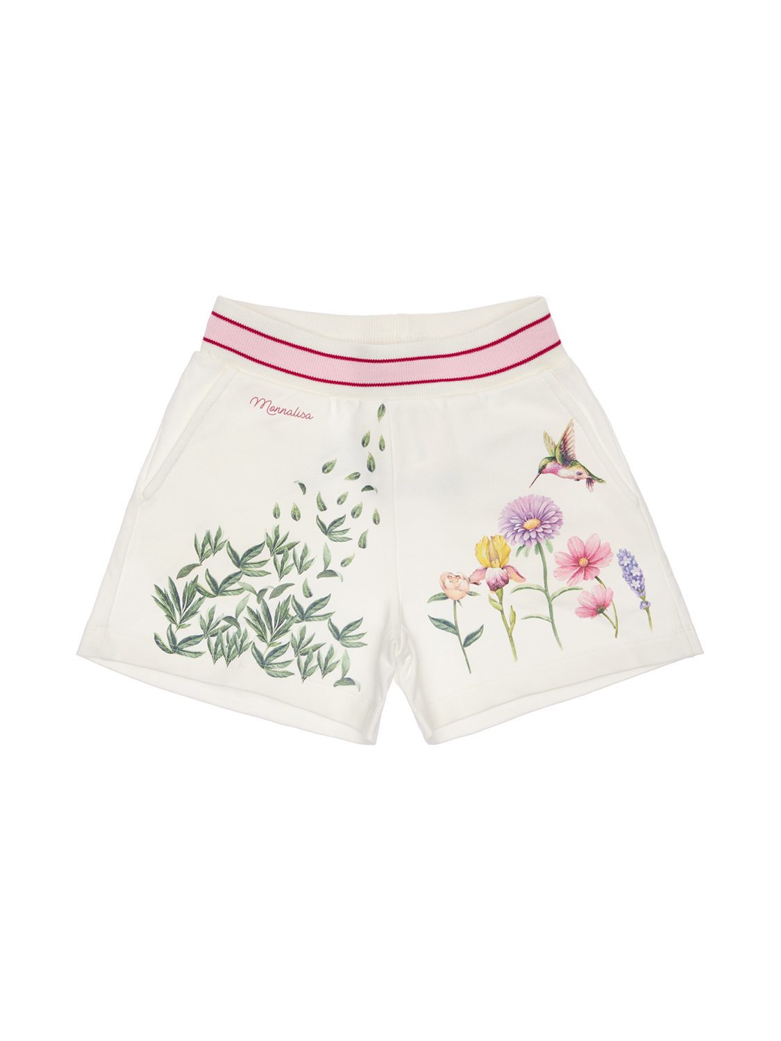 Monnalisa Botanic Print Shorts In Ivory Color In Off White