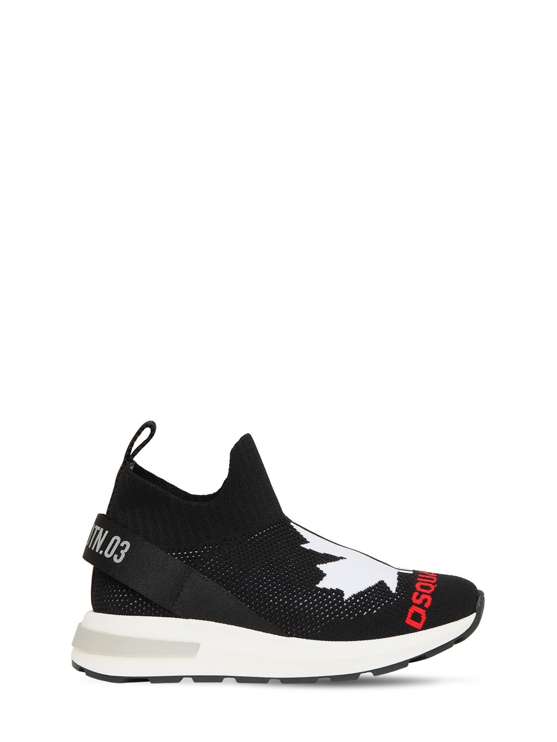 Dsquared2 Kids' Slip-on Knit Sock Sneakers In Black,white-red