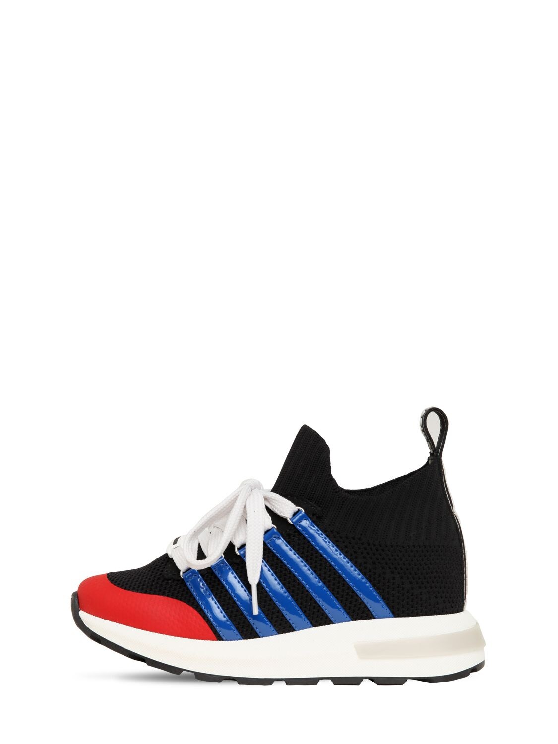 Dsquared2 Kids' Lace-up Knit Sock Sneakers In Black
