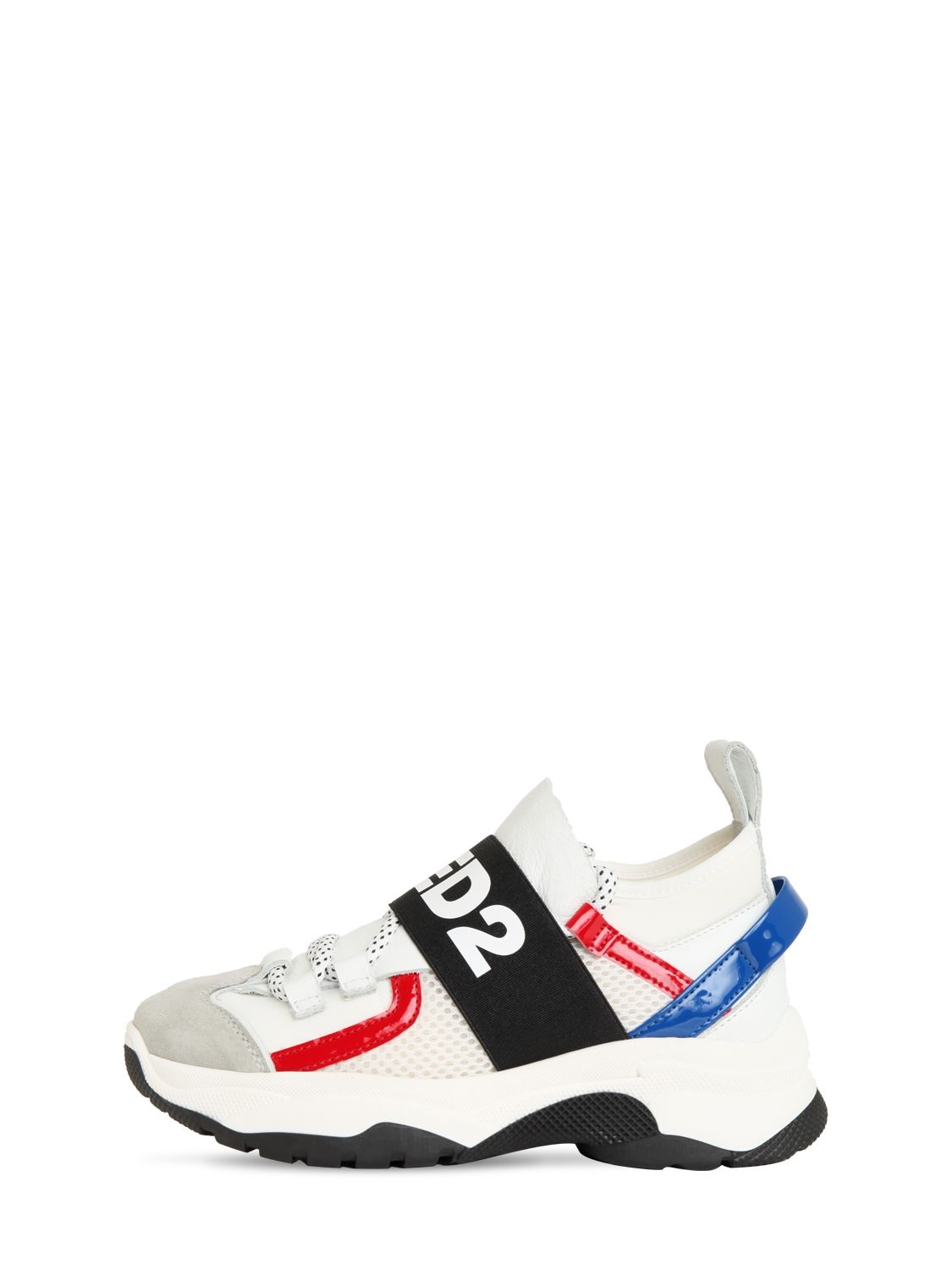 Dsquared2 Kids' Lace-up Leather & Neoprene Sneakers In White
