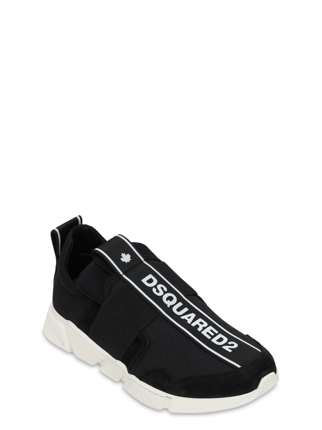 Dsquared2 Kids' Logo Slip-on Leather & Neoprene Sneakers In Black