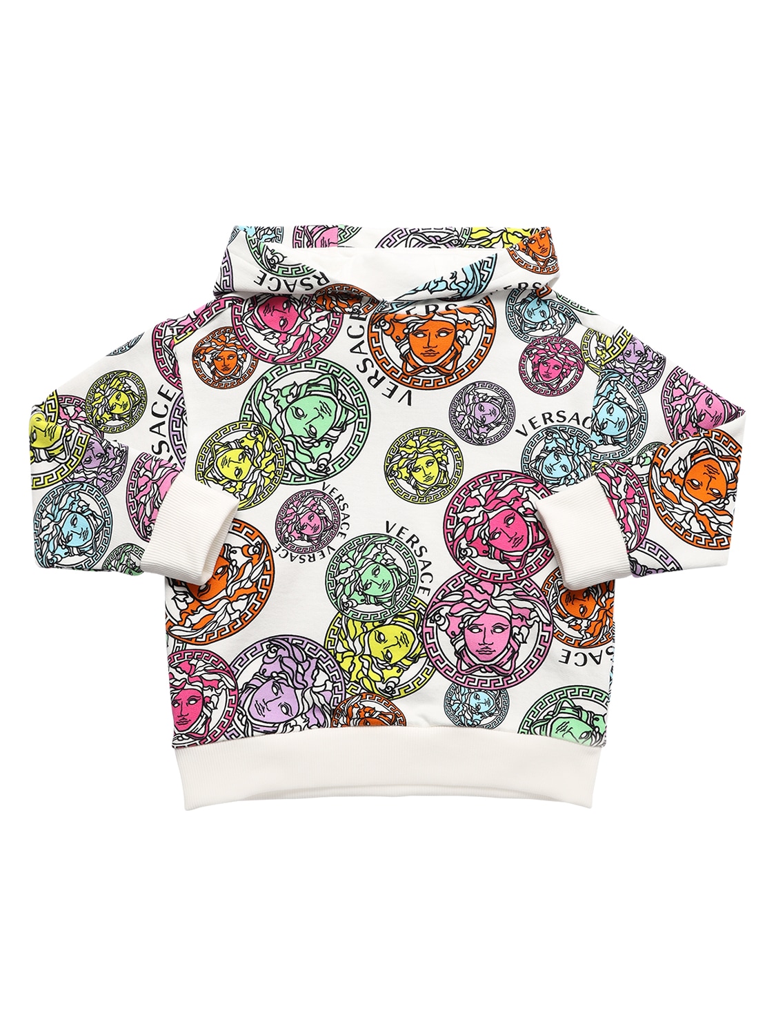 Versace Kids' All Over Print Cotton Sweatshirt Hoodie In Multicolor