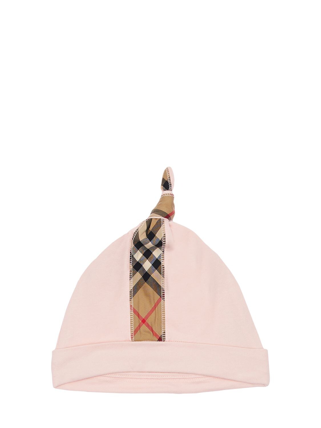 Shop Burberry Cotton Romper, Bib & Hat W/check Inserts In Pink