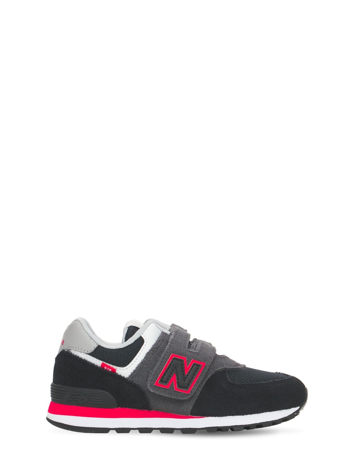 New Balance Kids' 574 Suede & Mesh Strap Sneakers In Black