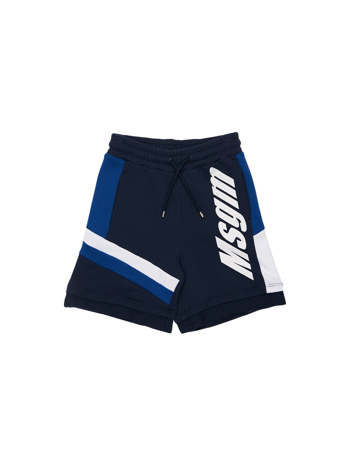 Msgm Kids' Cotton Sweat Shorts W/ Logo In Navy