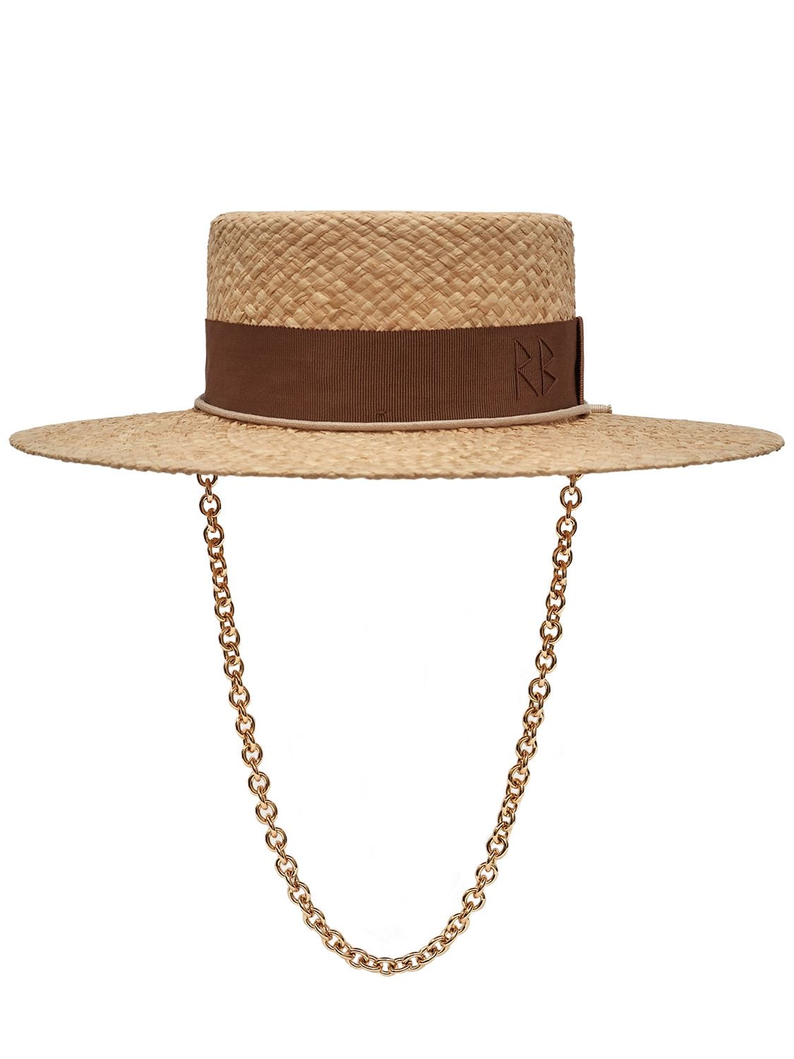 Ruslan Baginskiy Chain Strap Straw Boater Hat In Natural Straw