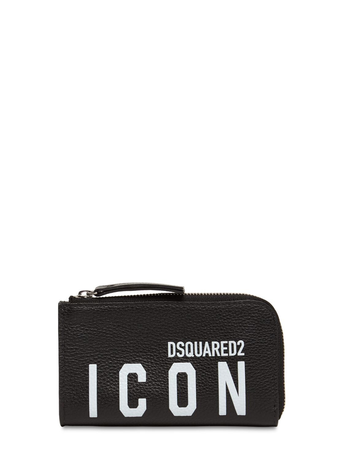 Dsquared2 Grained Leather Logo Compact Wallet In Black | ModeSens