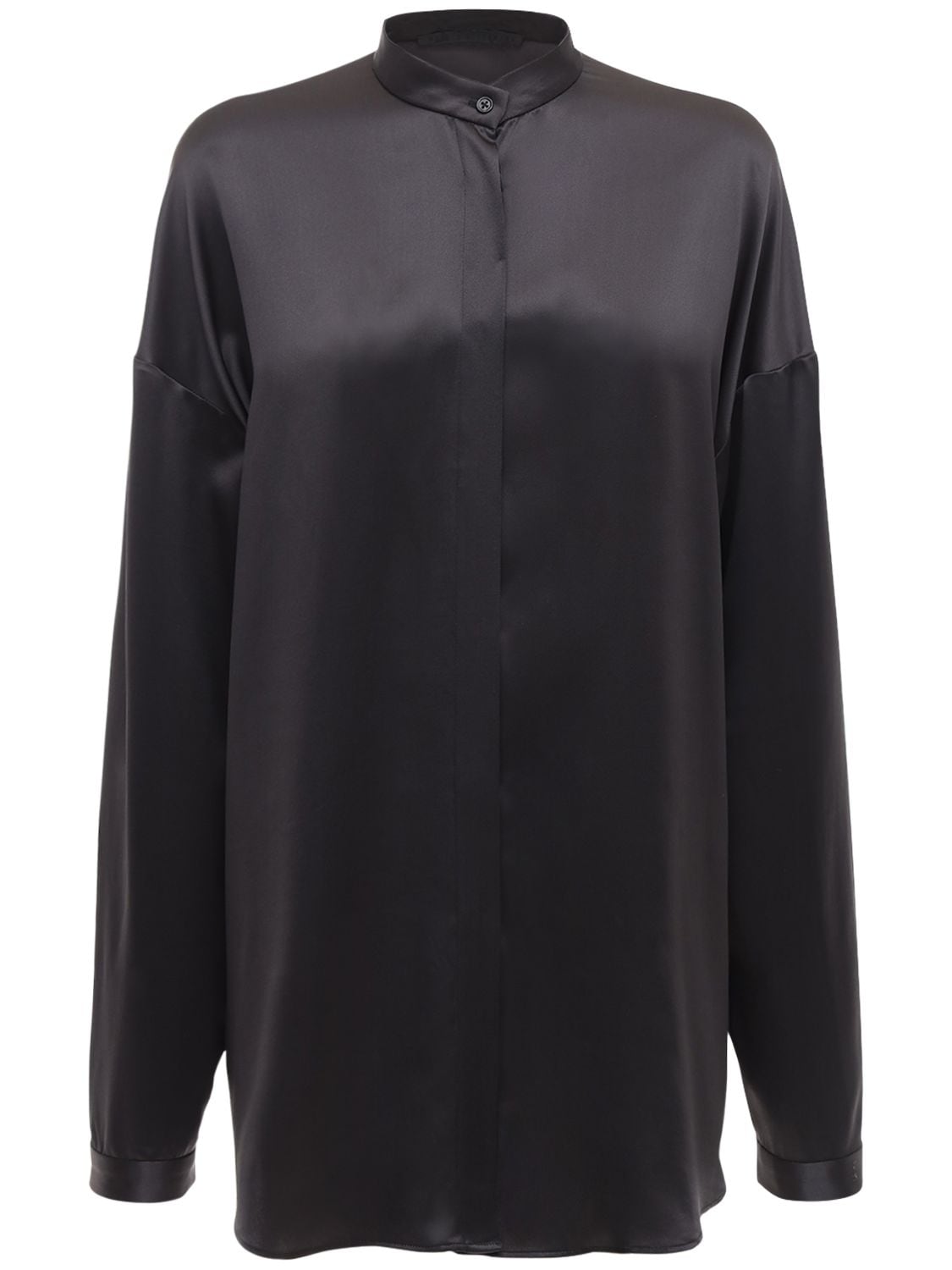 Haider Ackermann Silk Satin Oversized Shirt In Dark Grey
