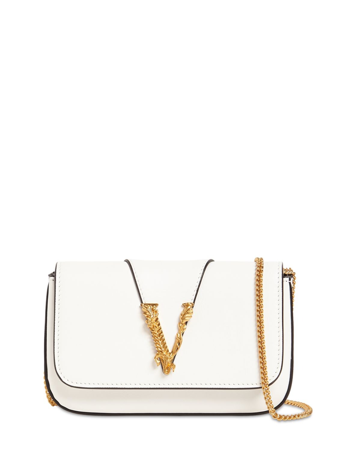 Versace Virtus Leather Shoulder Bag In White
