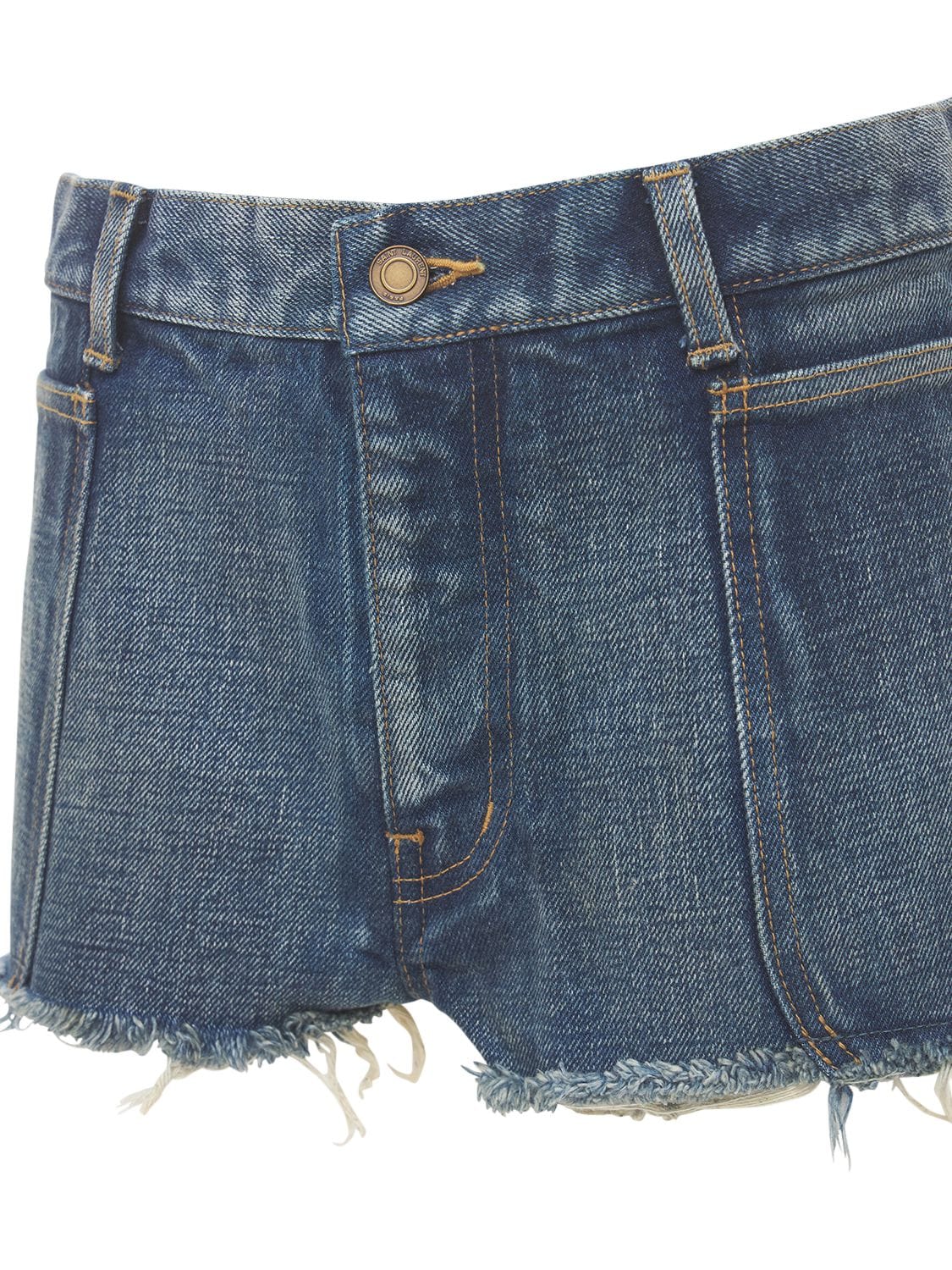 Shop Saint Laurent Cotton Denim Mini Shorts