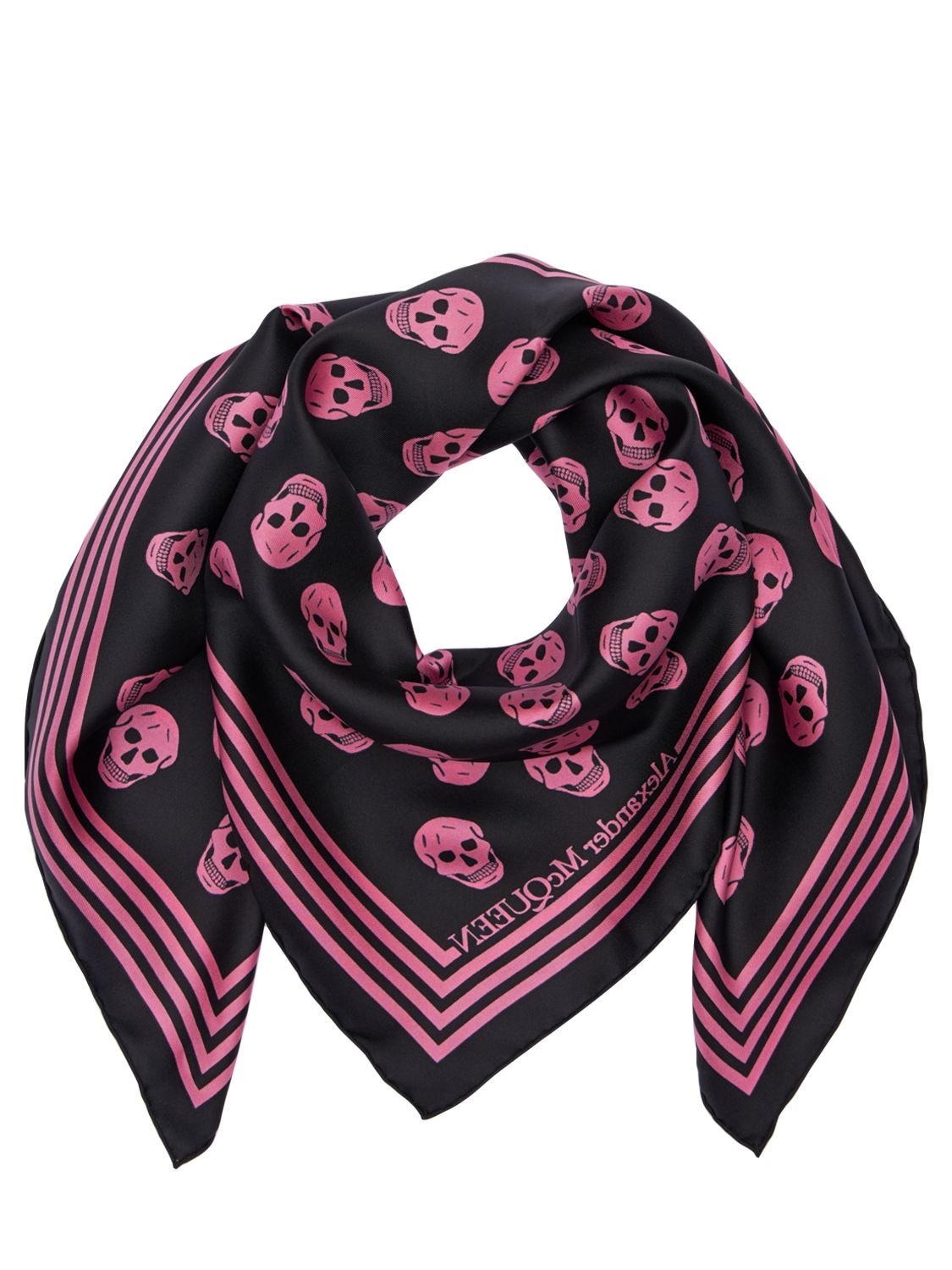 Alexander Mcqueen Skulls Print Silk Twill Scarf In Black,pink | ModeSens