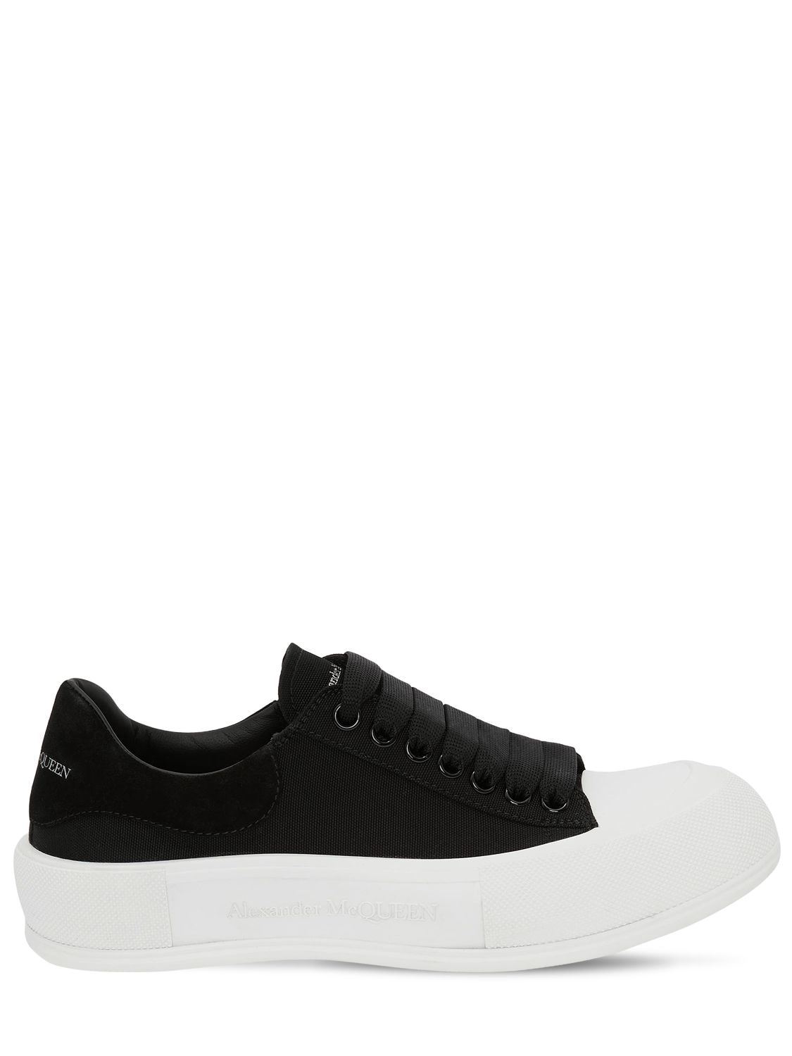 Alexander Mcqueen 45mm Cotton Canvas & Suede Sneakers In Black,white