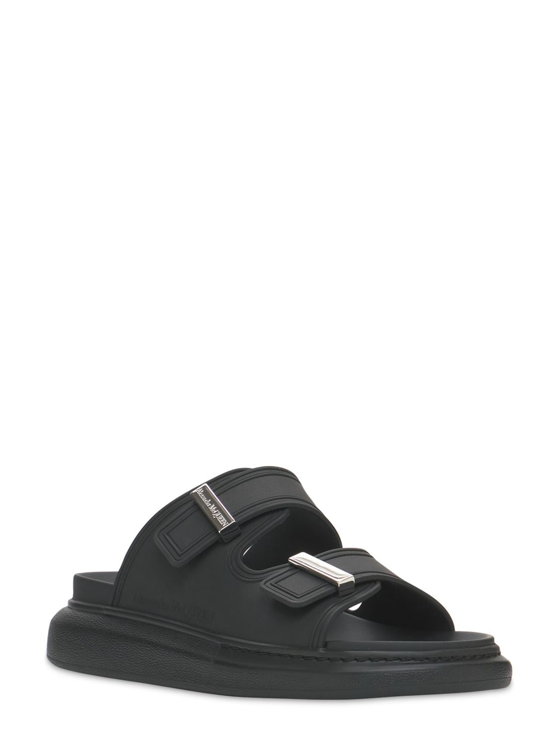 Shop Alexander Mcqueen 50mm Rubber Slide Sandals In Black