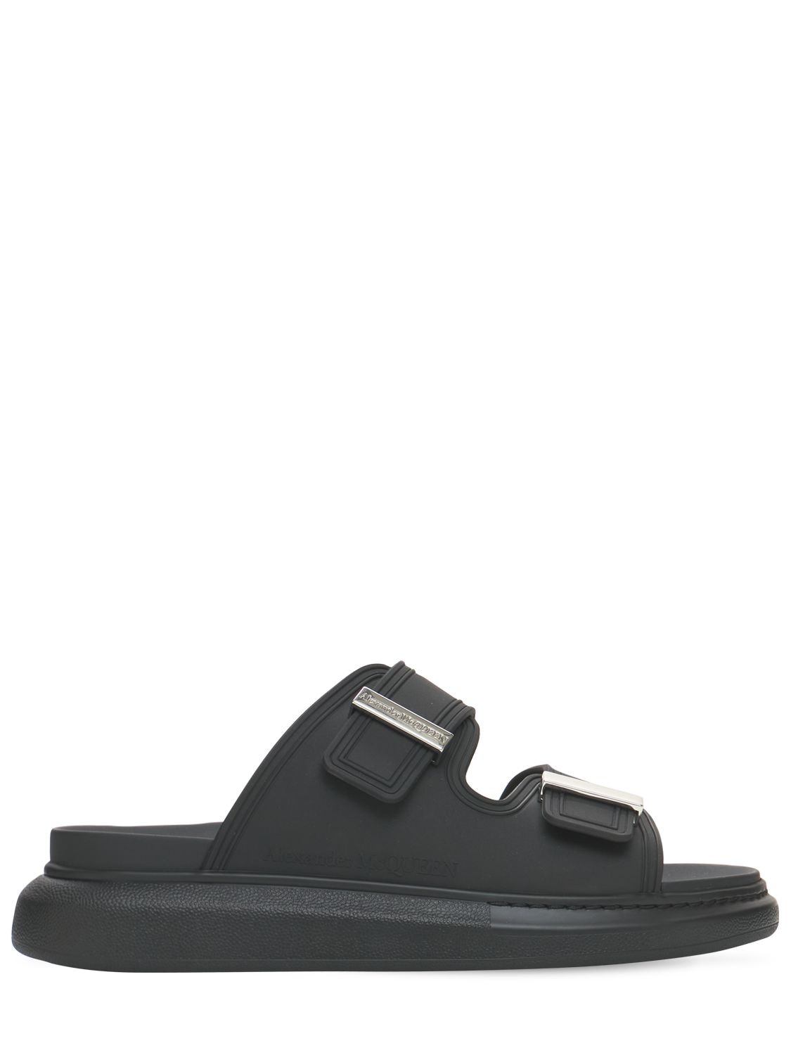 Shop Alexander Mcqueen 50mm Rubber Slide Sandals In Black