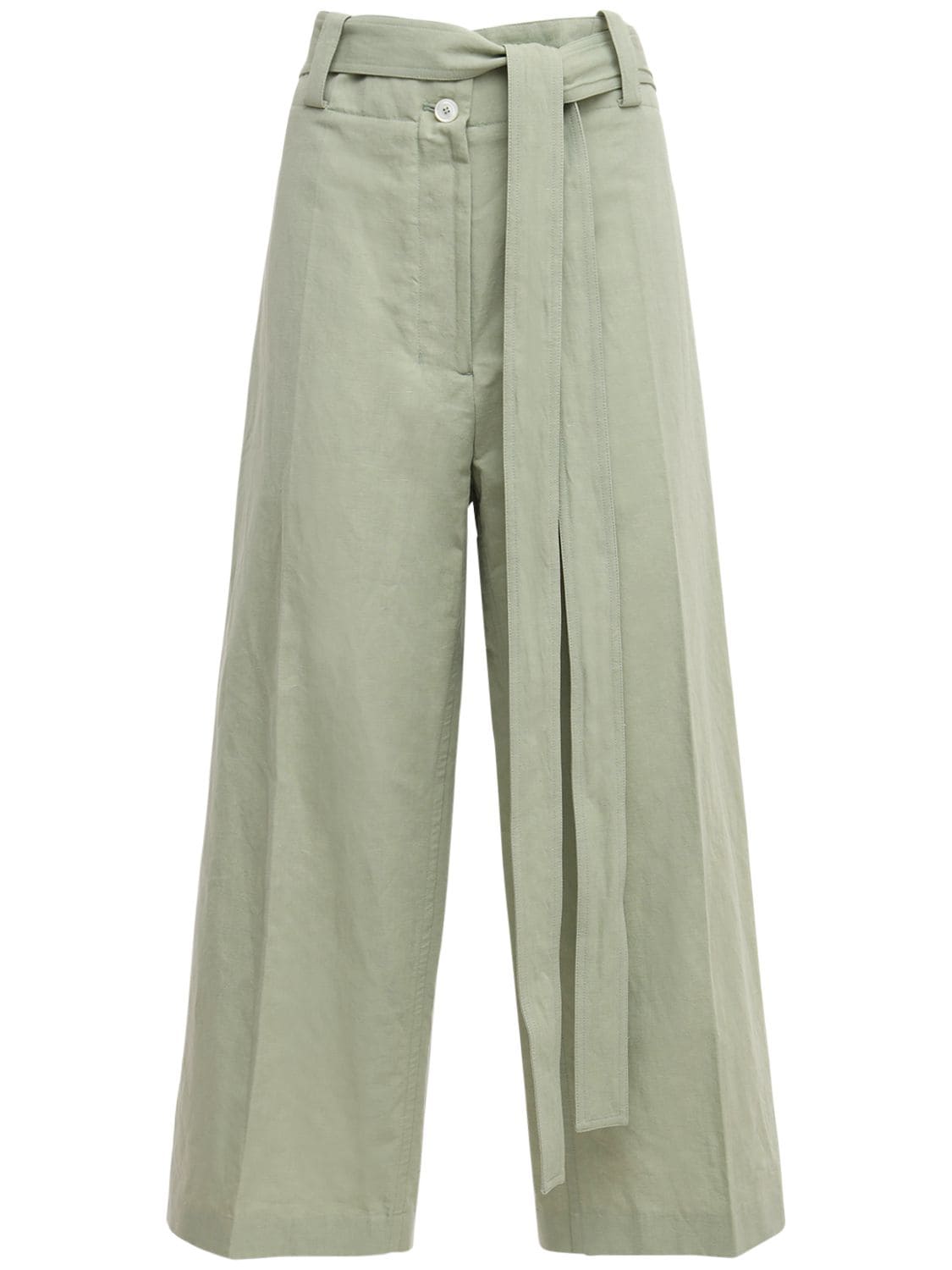 MONCLER GENIUS HIGH WAIST COTTON & LINEN WIDE PANTS,73IACZ007-ODFE0