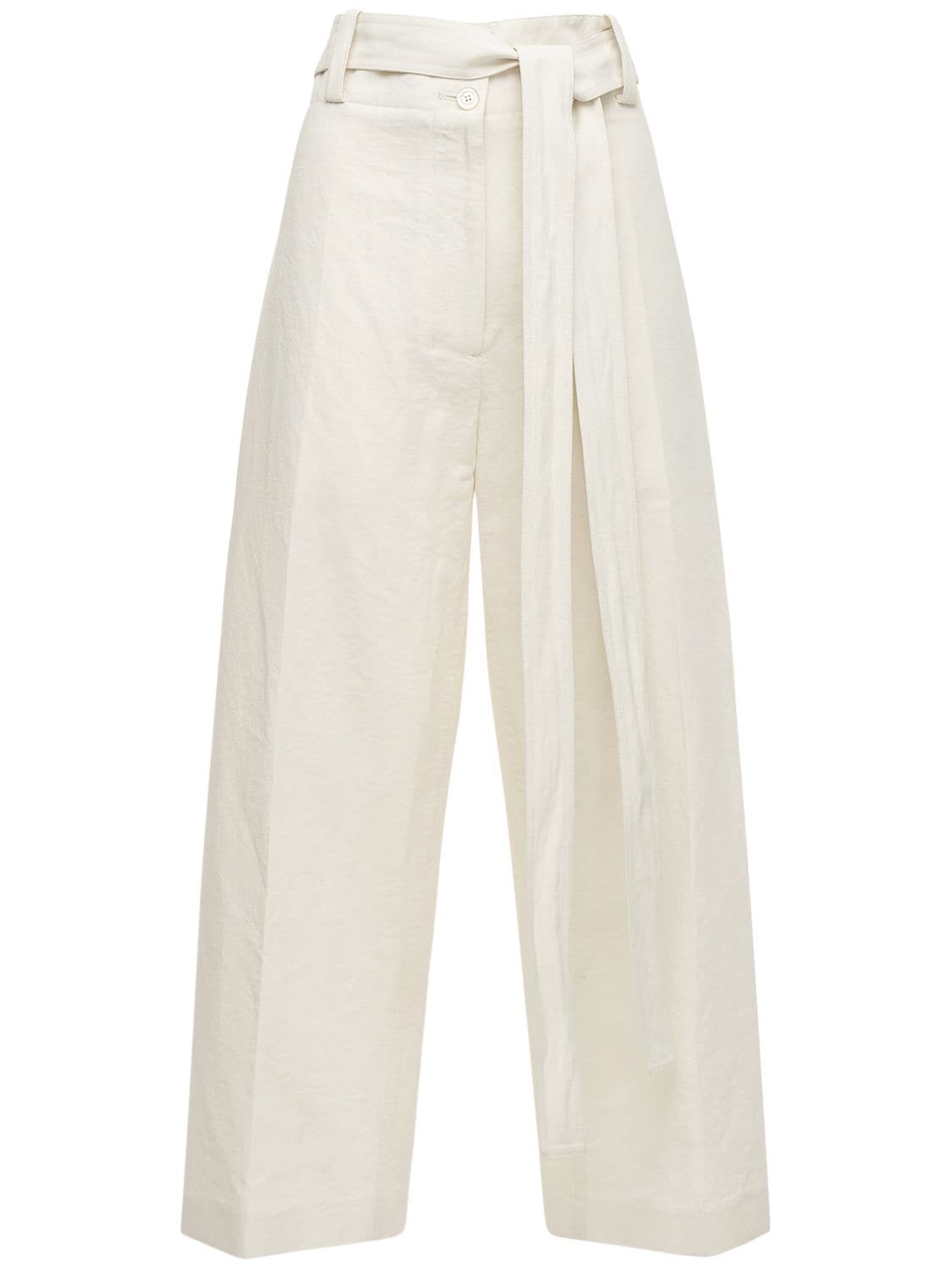 Moncler Genius High Waist Cotton & Linen Wide Pants In Beige