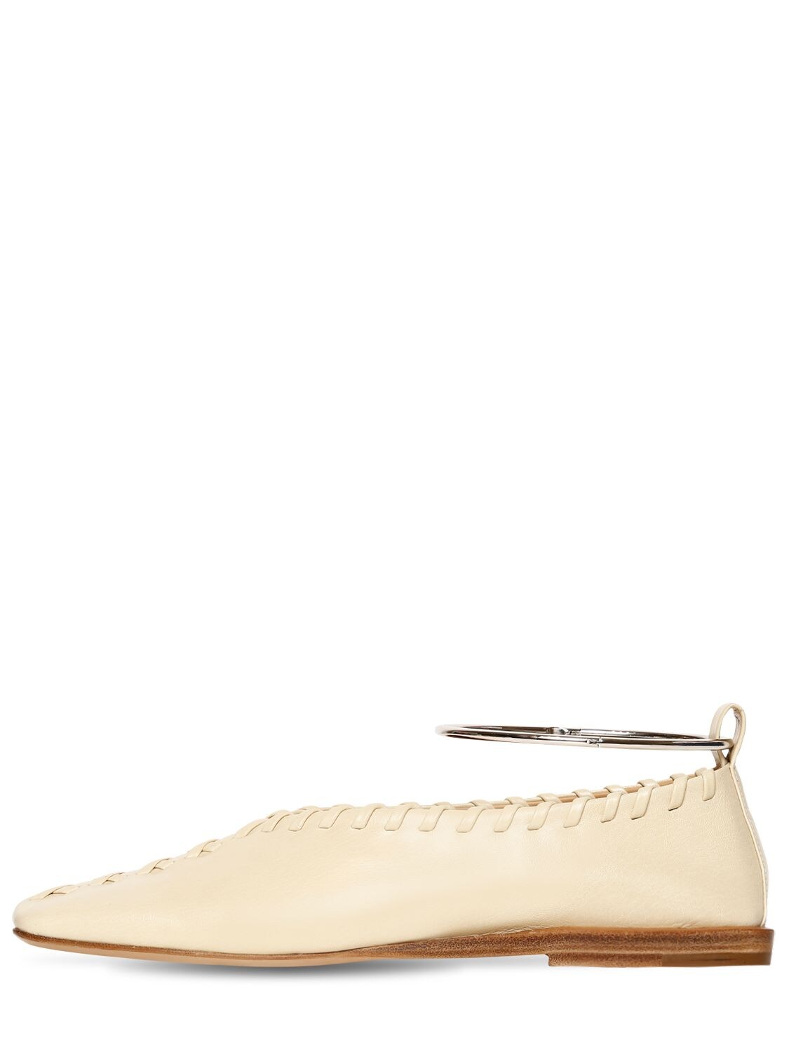 Jil Sander 10mm Metal Ankle Stitched Leather Flats In Cream