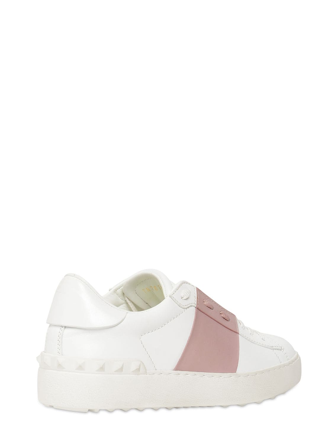 Shop Valentino 20mm Open Leather Sneakers In White,blush