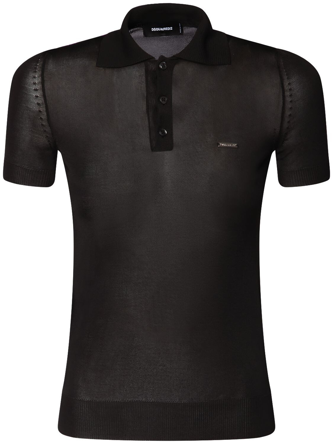 Dsquared2 Viscose Flat Knit Polo In Black