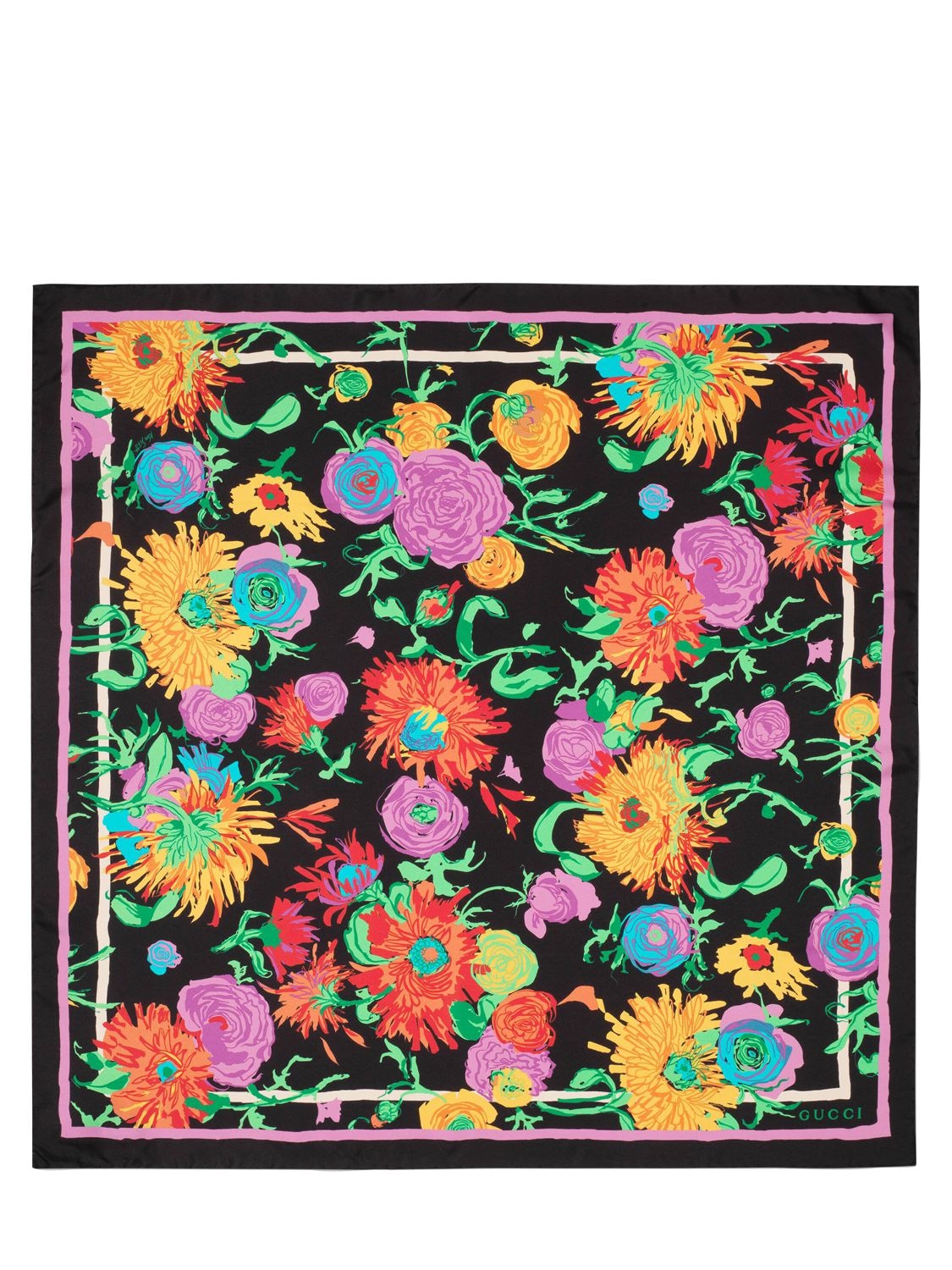 Gucci Jenny Print Silk Twill Scarf In Black,pink | ModeSens