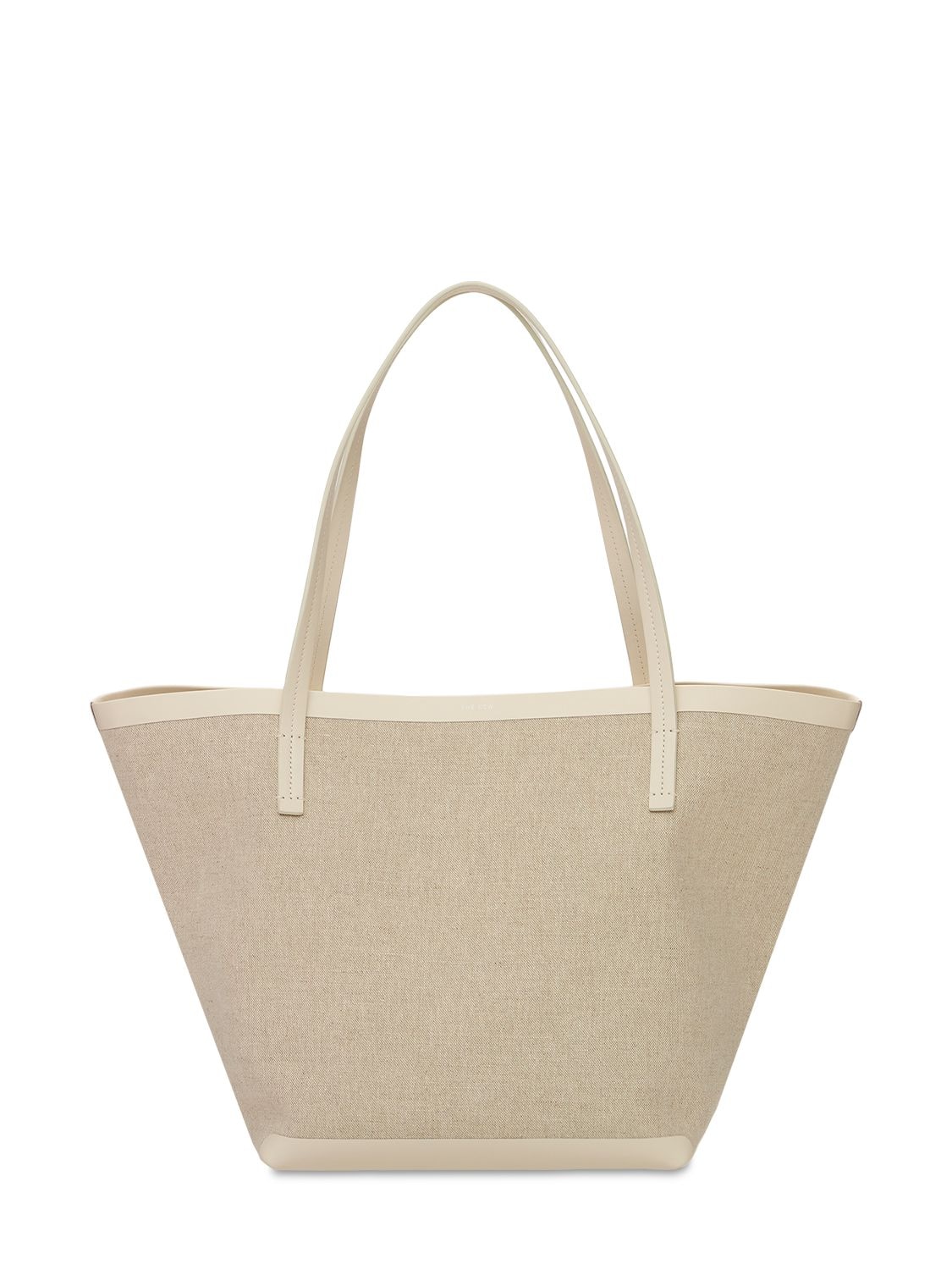 The Row Canvas & Leather Park Three Tote Bag In Natural,ivory