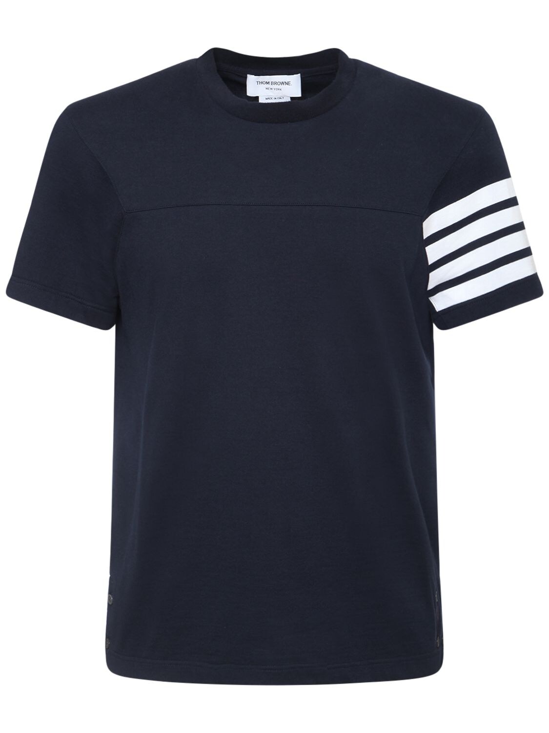 Thom Browne Cotton Jersey T-shirt W/ 4 Bars In Navy