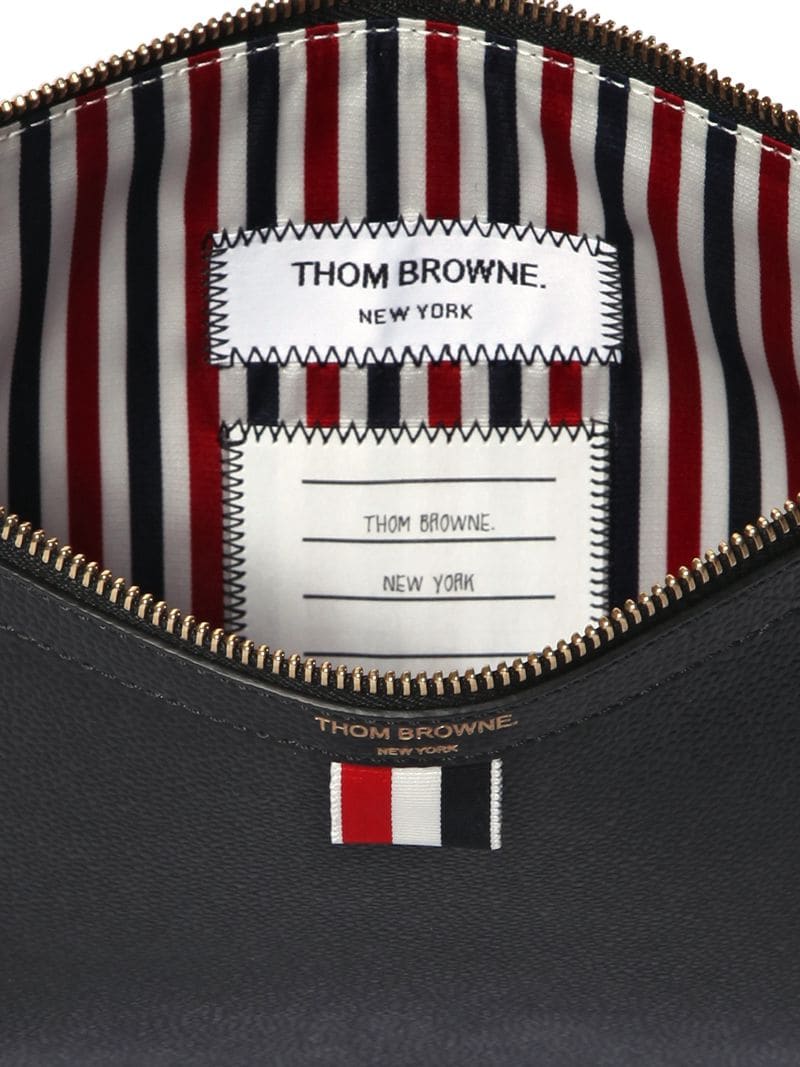 Shop Thom Browne Medium Pebbled Leather Zip Pouch In Schwarz