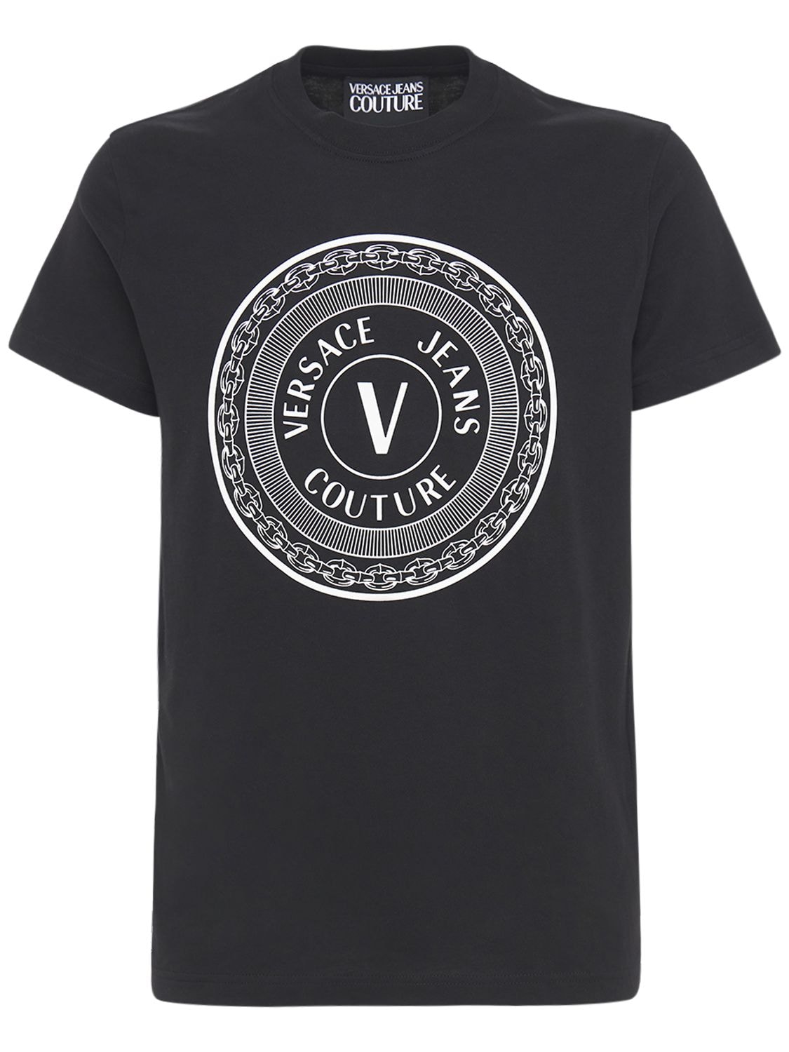 Versace Jeans Couture Logo Printed Cotton T-shirt In Black