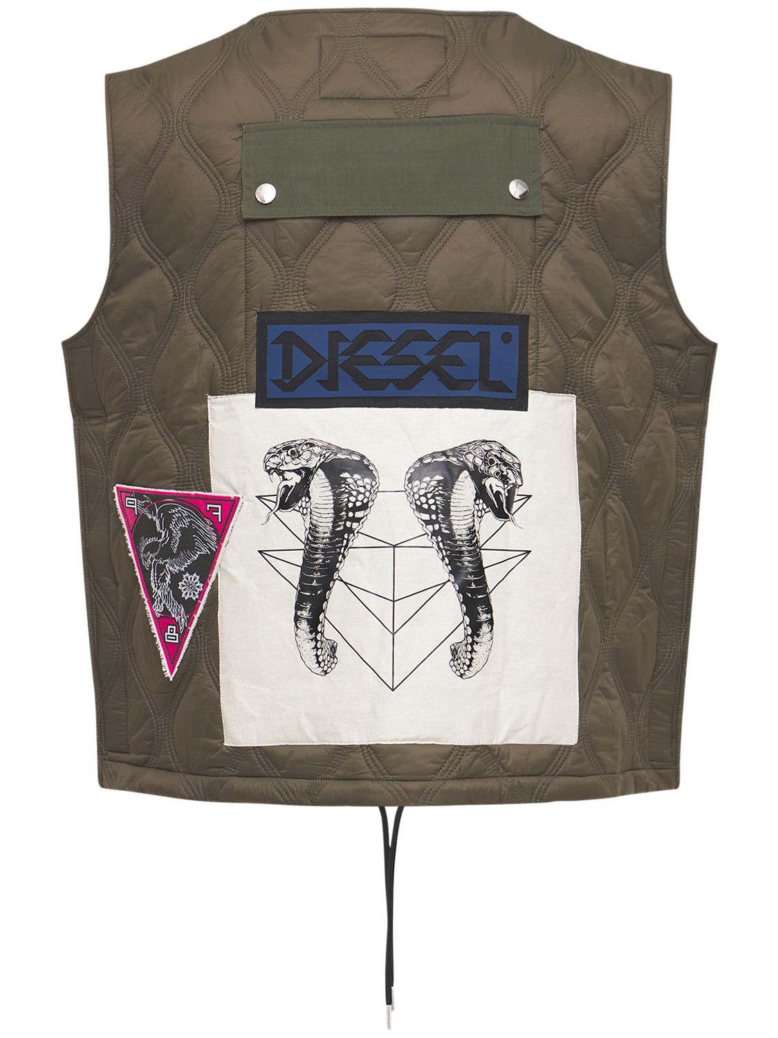 Diesel Patches Cotton & Nylon Zip Vest In Military Green