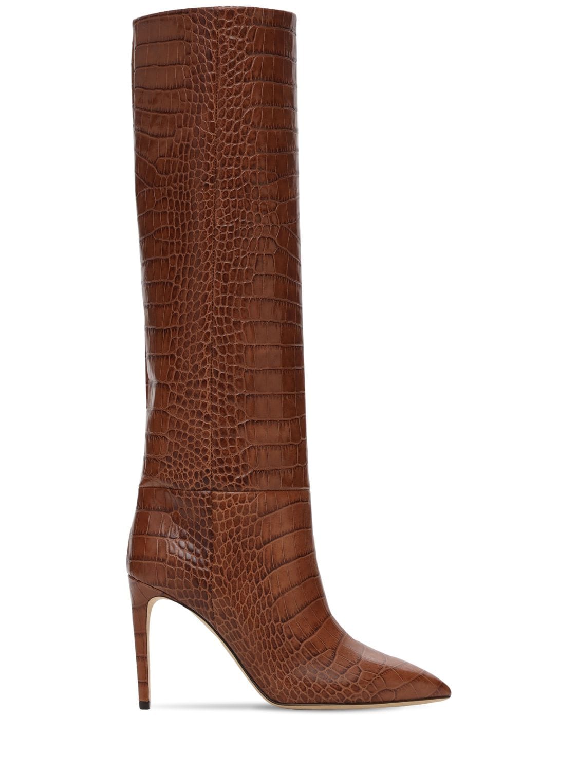 Paris Texas 85mm Croc Embossed Leather Tall Boots In Brown