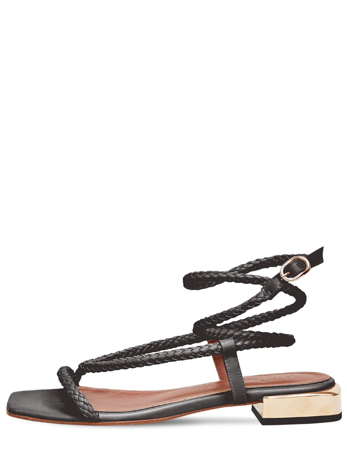 Souliers Martinez 25mm Woven Leather Thong Sandals In Black