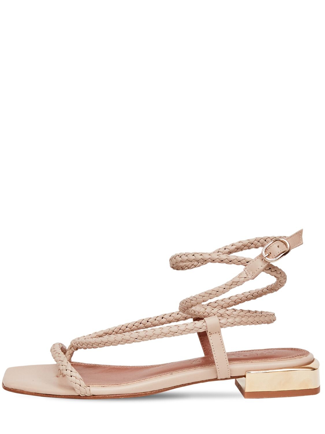 Souliers Martinez 25mm Woven Leather Thong Sandals In Beige