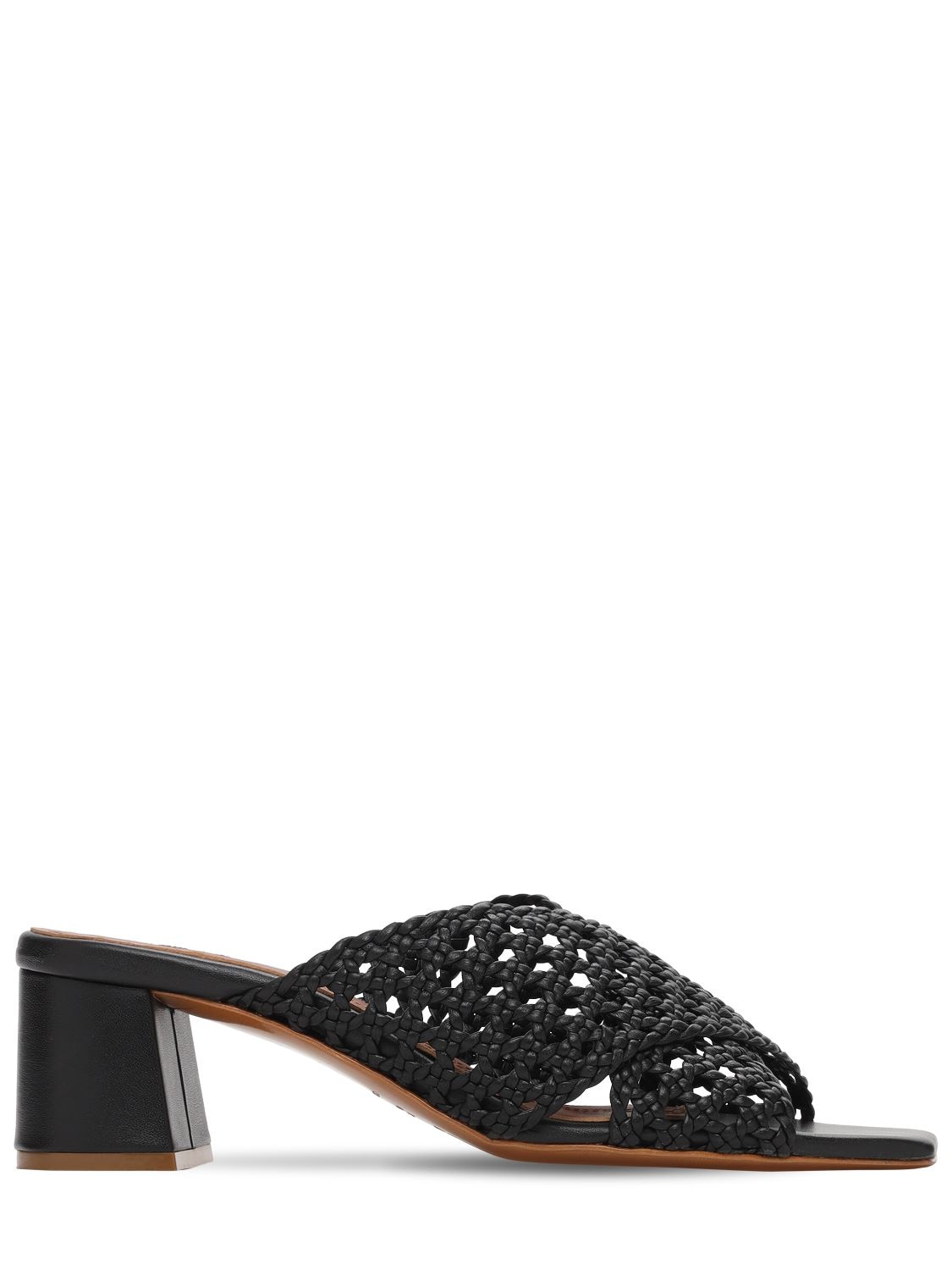 Souliers Martinez 50mm Woven Metallic Leather Mules In Black