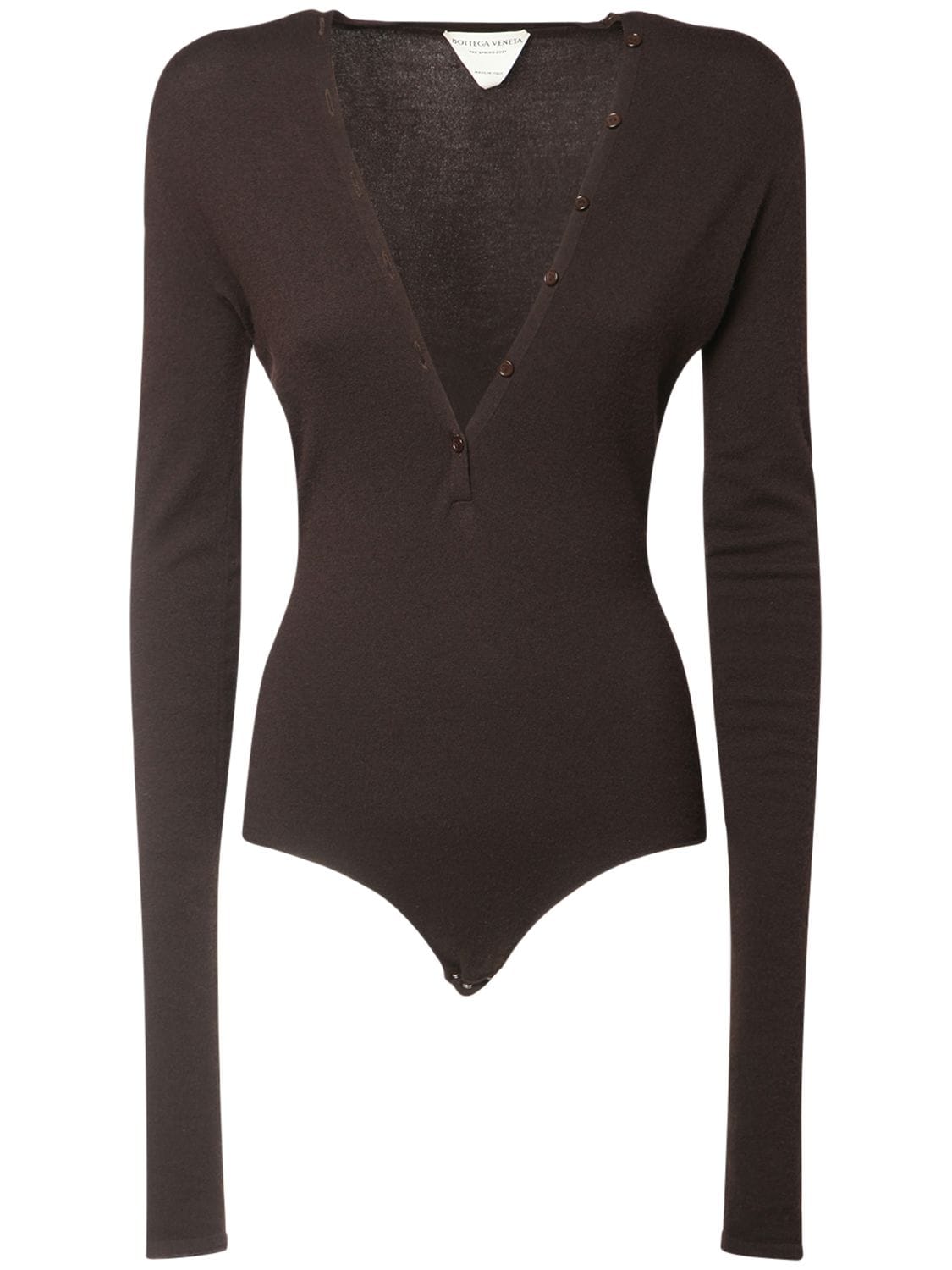 Bottega Veneta Adjustable V-neck Cashmere-blend Bodysuit In Dark Brown