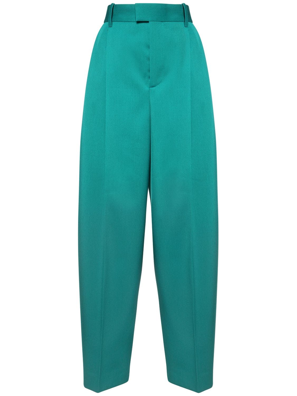 Bottega Veneta High Waist Wool Gabardine Wide Leg Pants In Turquoise
