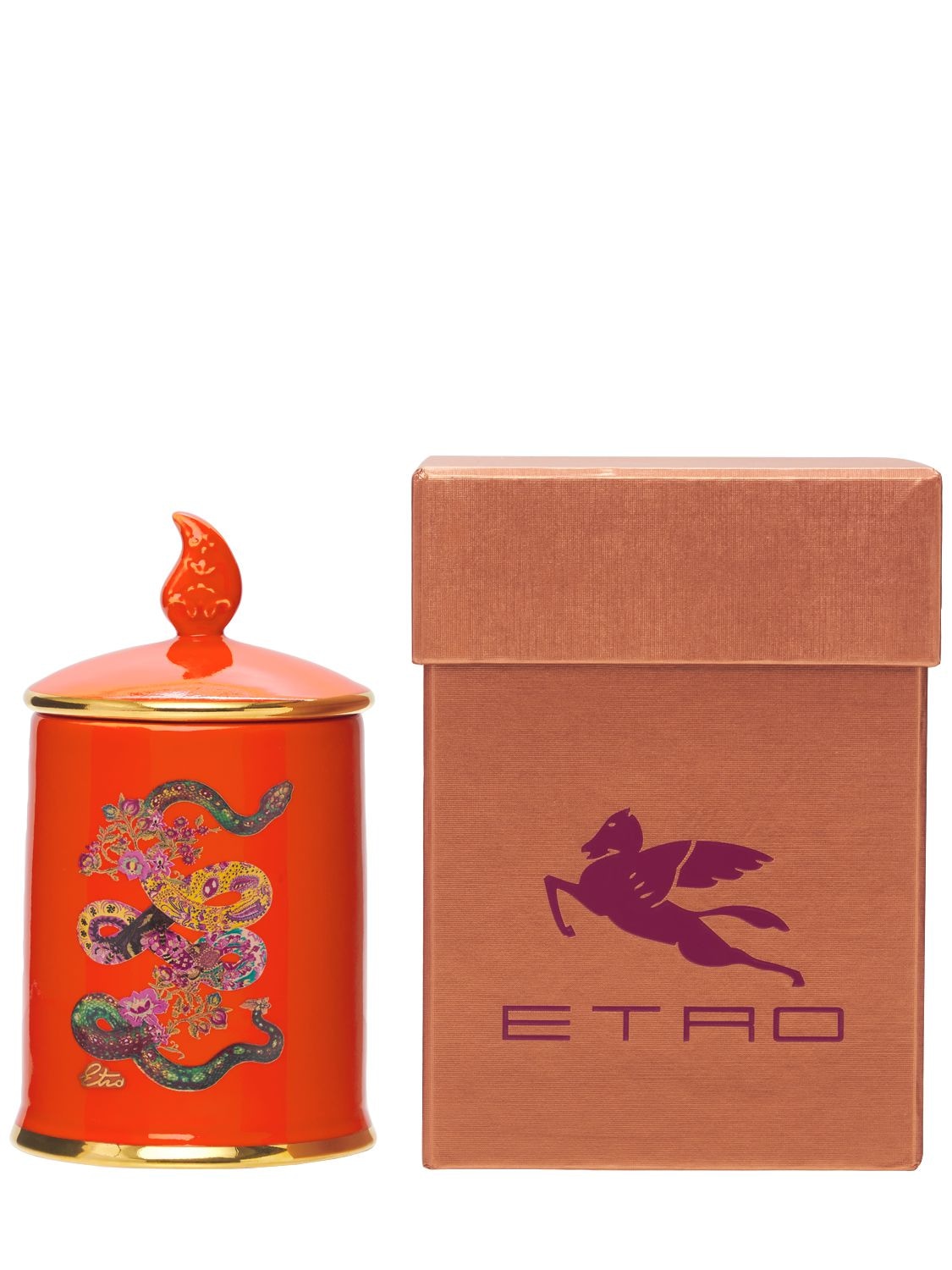 Etro Snake Oriental Wood Ceramic Candle In Orange